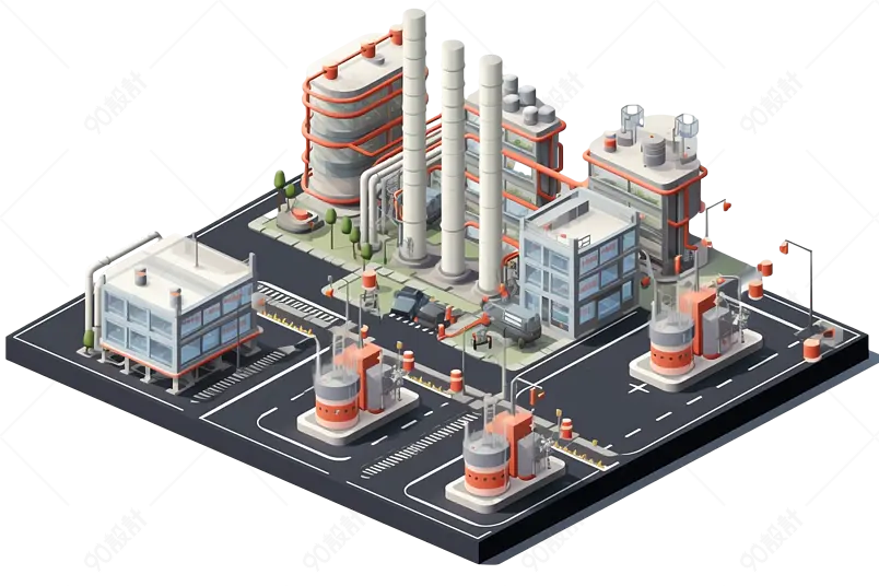 灰色低聚能核电站工业建筑模型免抠装饰元素
