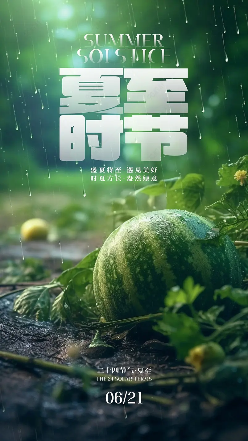 西瓜地夏日风景夏至节气摄影风格海报
