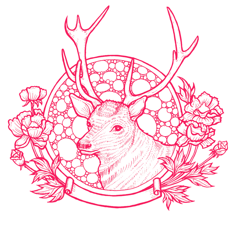 线描花朵麋鹿