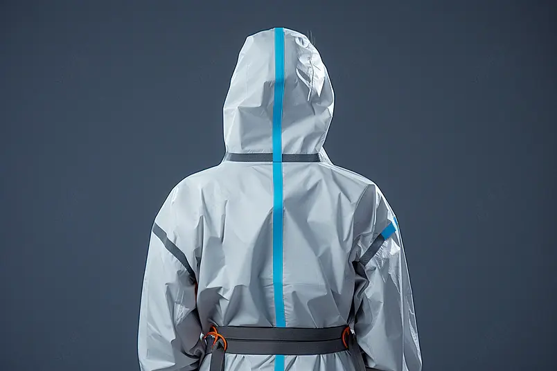 病毒防护穿防护服的医护人员背影