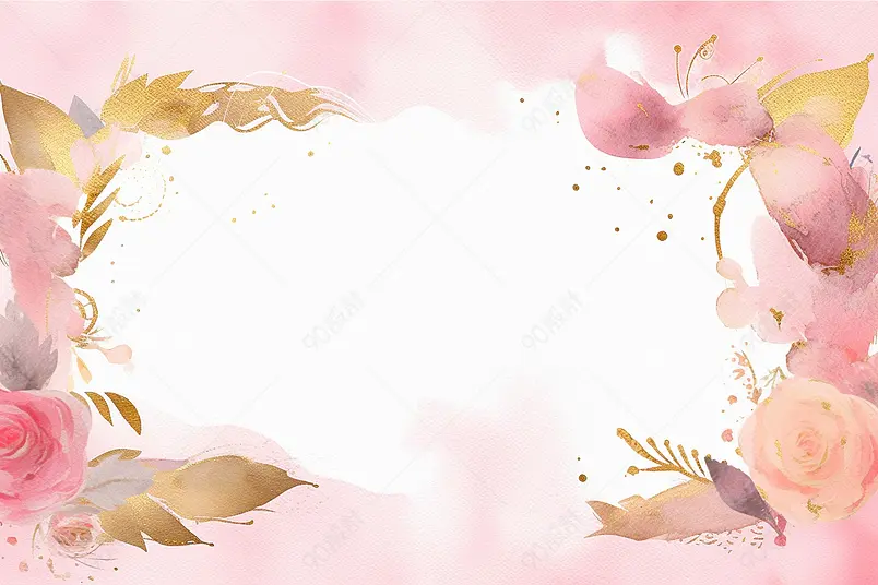 唯美小清新水彩晕染植物爱心信封手绘感恩节插画植被环绕背景