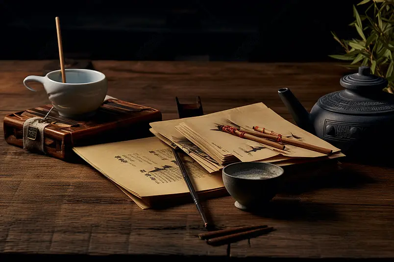 古书籍和茶艺静物