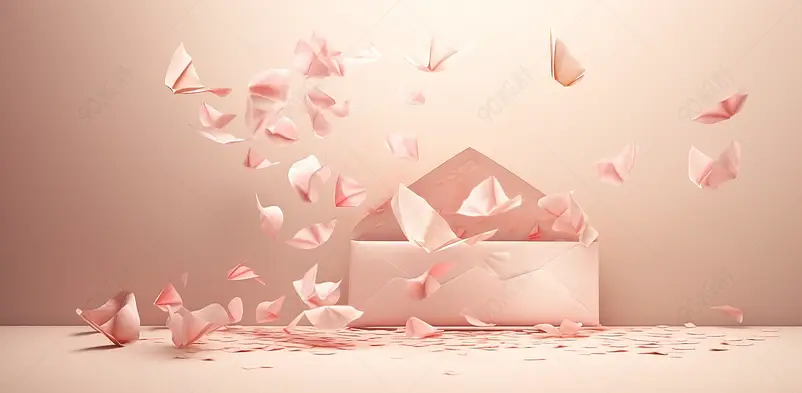 小清新浪漫粉色花瓣信封背景