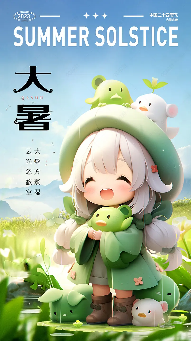 大气国风大暑节气夏日清爽荷叶品宣地产宣传海报