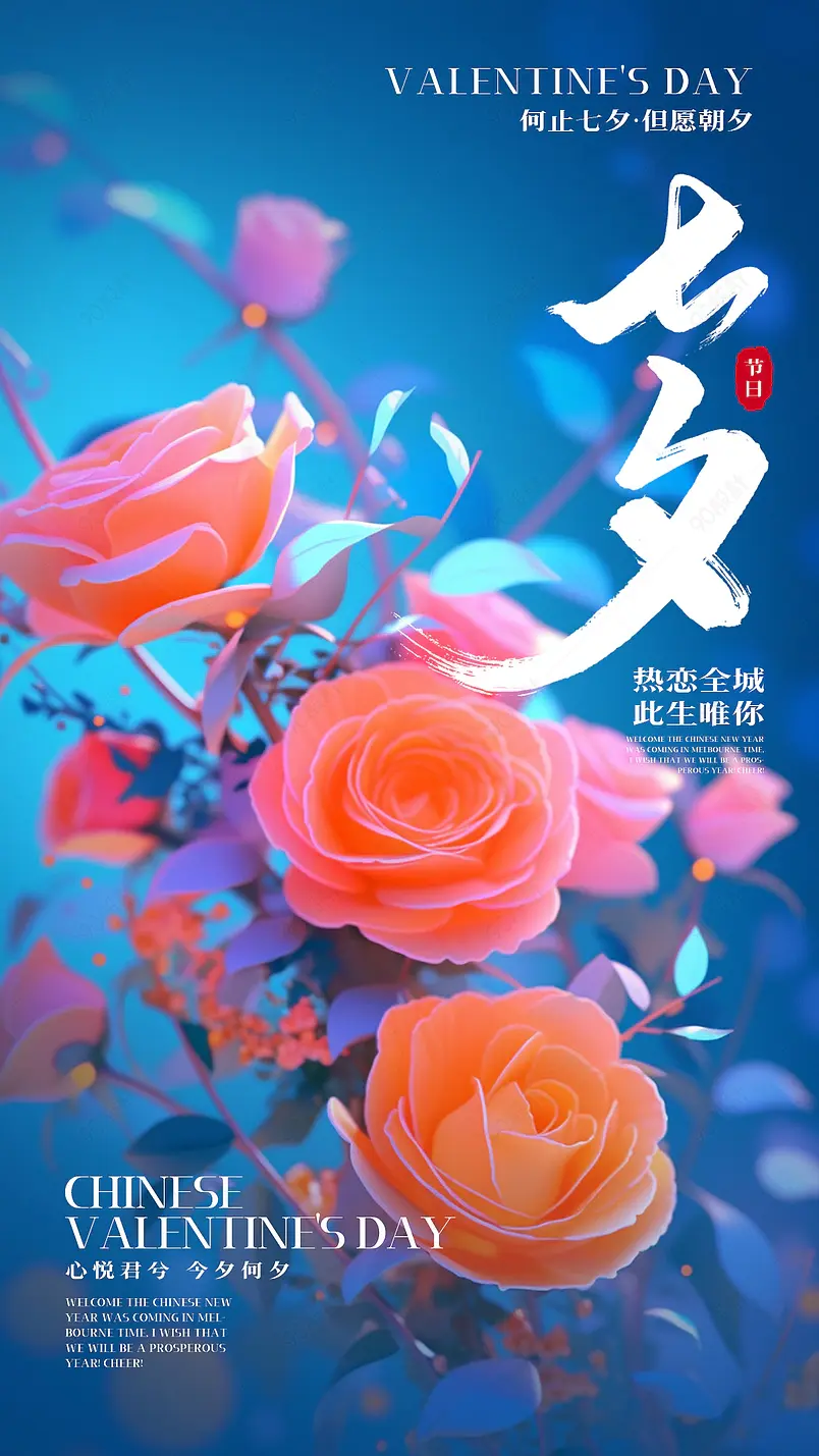 花卉植物七夕情人节节日宣传海报