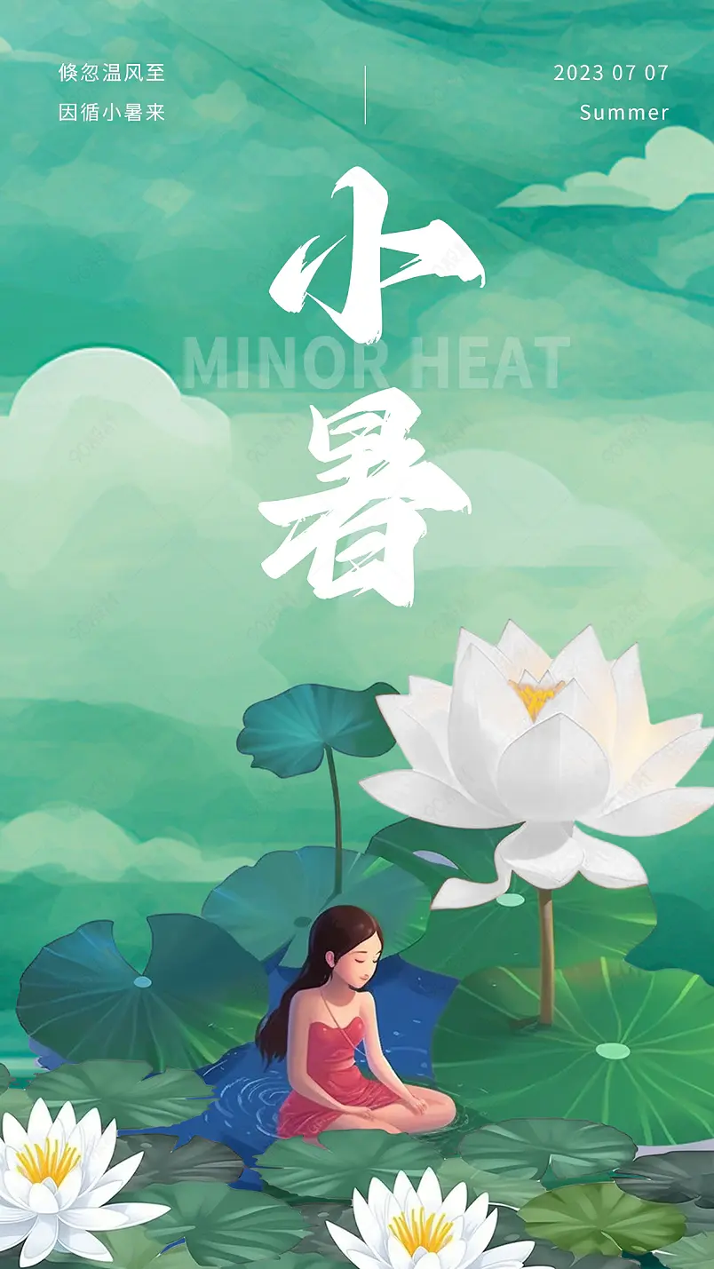 大气国风小暑节气夏日清爽荷叶品宣地产宣传海报