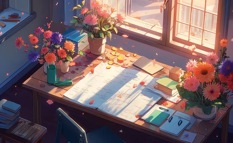 卡通感恩母亲节礼物原创插画办公室左面的小雏菊