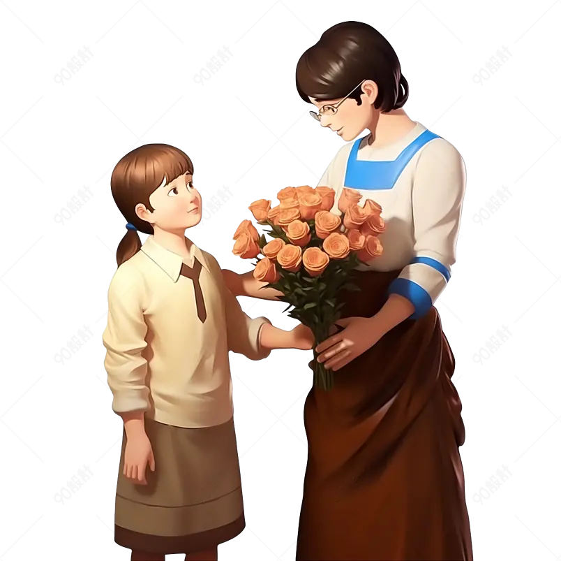 教师节3D立体学生给老师送花场景