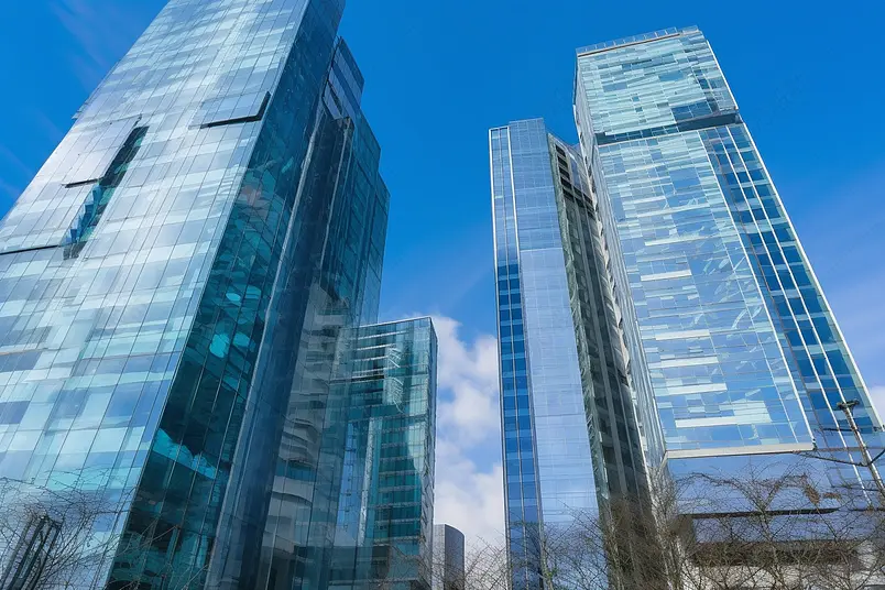 上海多栋商务大楼写字楼广角实拍画册封面照片素材