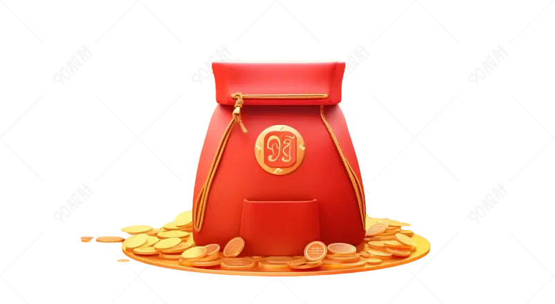 红色红包钱包袋子有内袋金币堆装饰元素