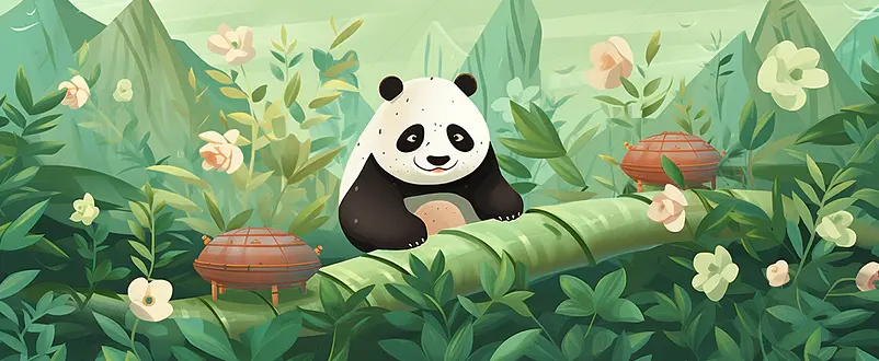 端午节粽子与熊猫艺术概念插画