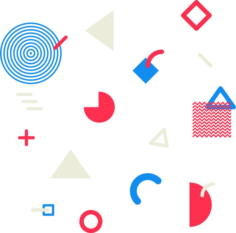 蓝色红色白色不规则几何图形漂浮元素