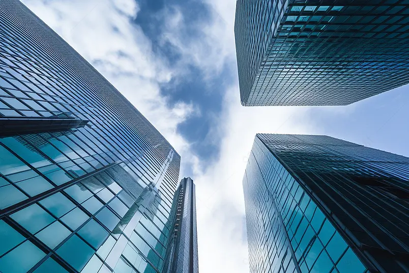 商务蓝色企业大厦天空仰视摄影图