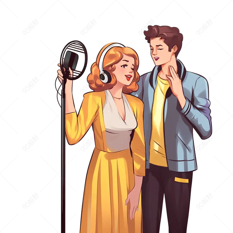 黄色手绘风线上直播卖货唱歌主播元素