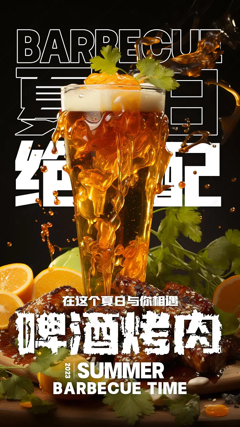 啤酒烤肉烧烤传统特色美食餐饮海报