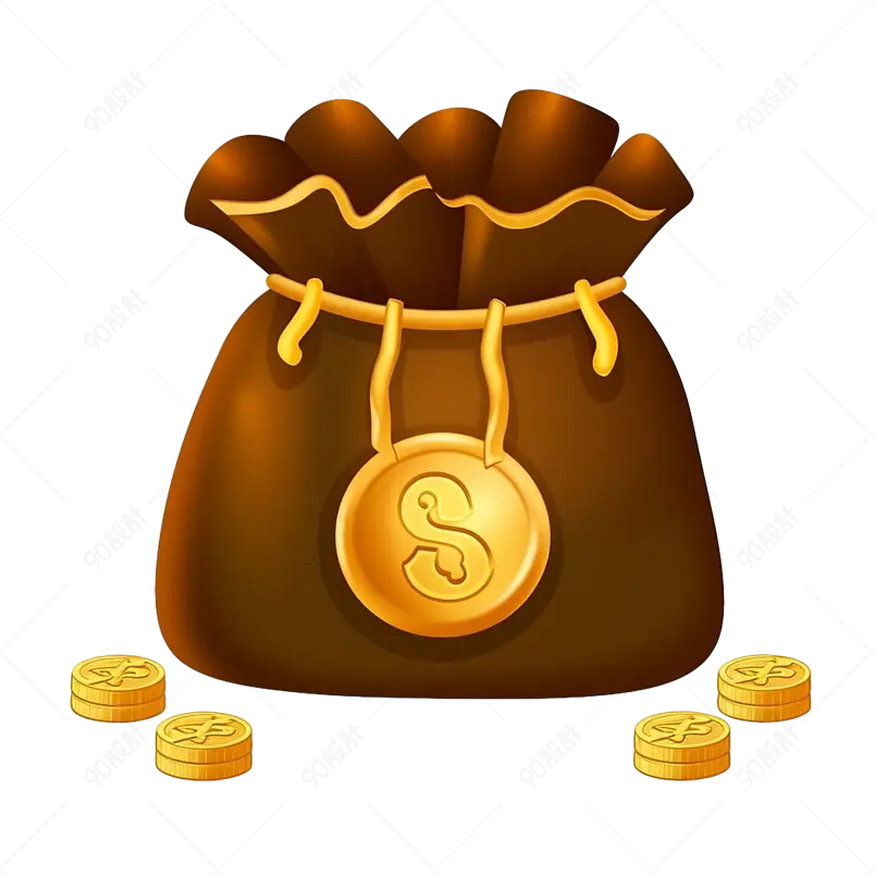 棕色金币钱袋袋子金币钱币卡通手绘装饰元素