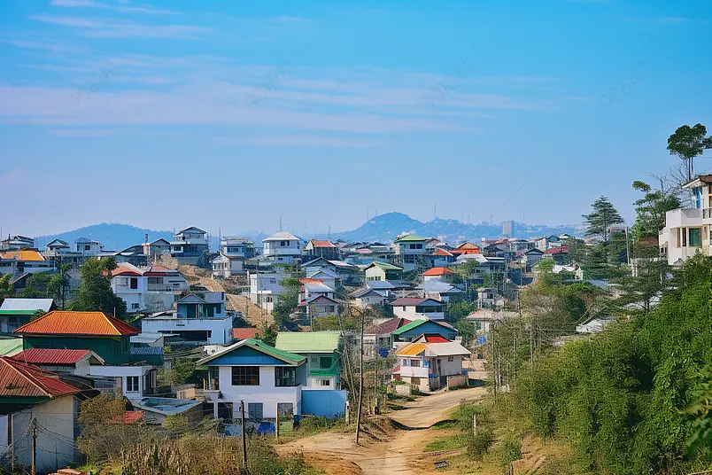 越南风景阳光下的彩色房屋建筑