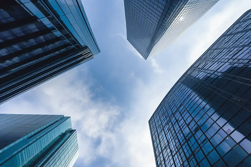 蓝天白云建筑大厦仰拍摄影图