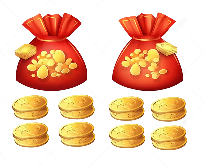 红色福袋金币钱币卡通手绘装饰元素