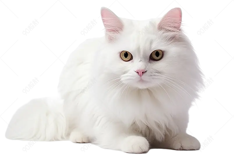白色眼神犀利的纯色缅因库恩猫小猫咪宠物实物免抠元素