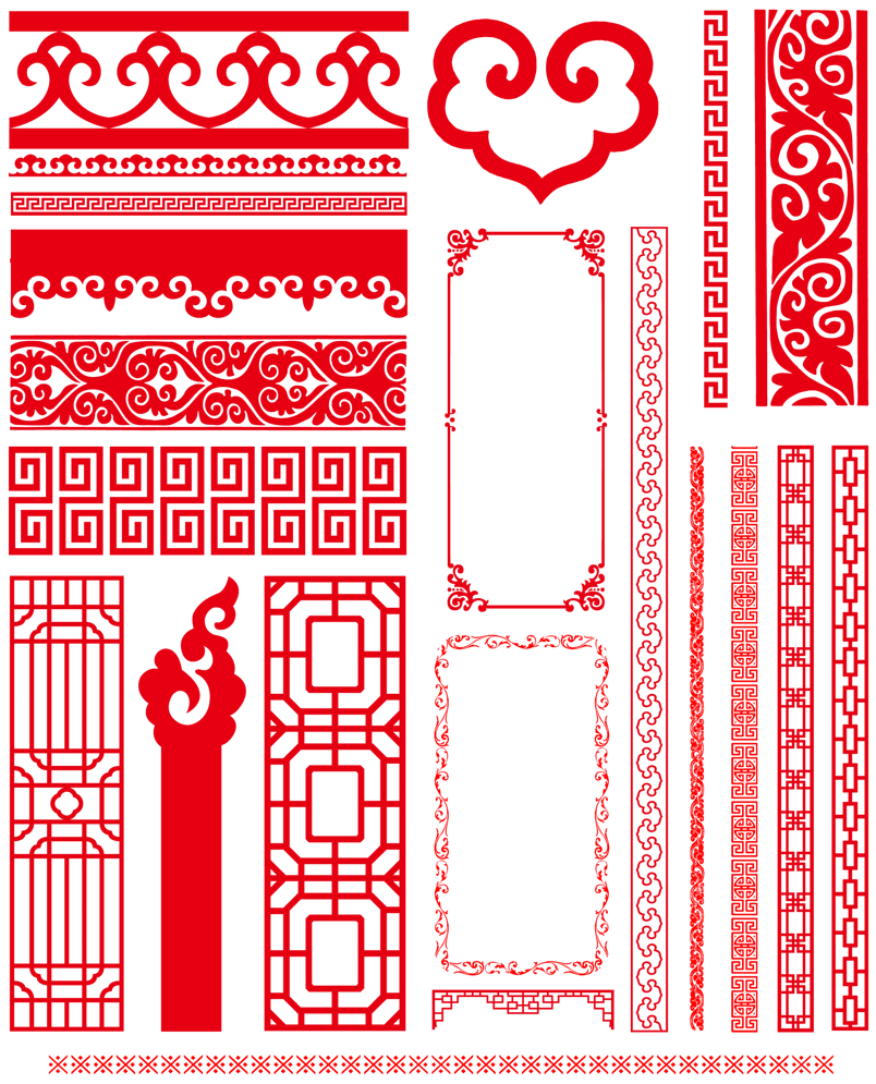红色中国风窗花花边花纹边框