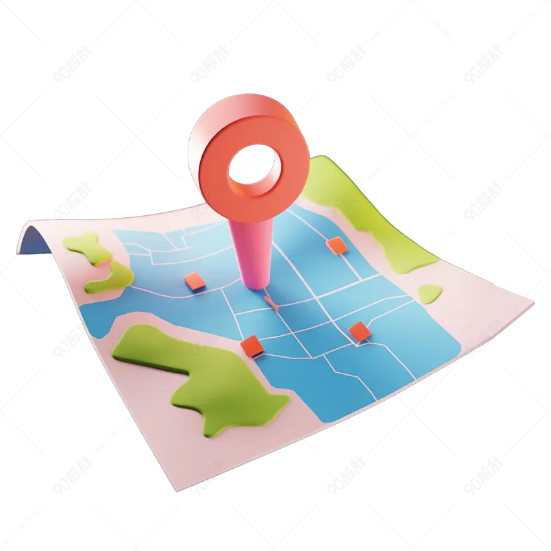 3D渲染立体地图地标位置定位概念免抠素材图