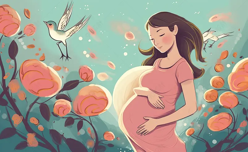 大肚子手绘妈妈小清新孕妇母亲节原创插画海报素材