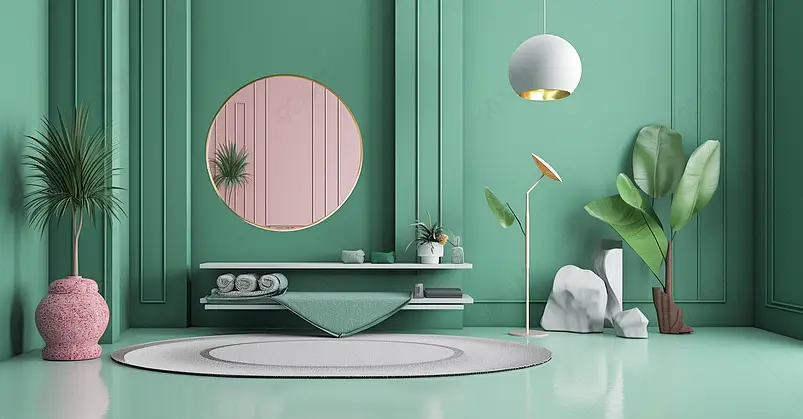 绿色极简现代风客厅家居背景