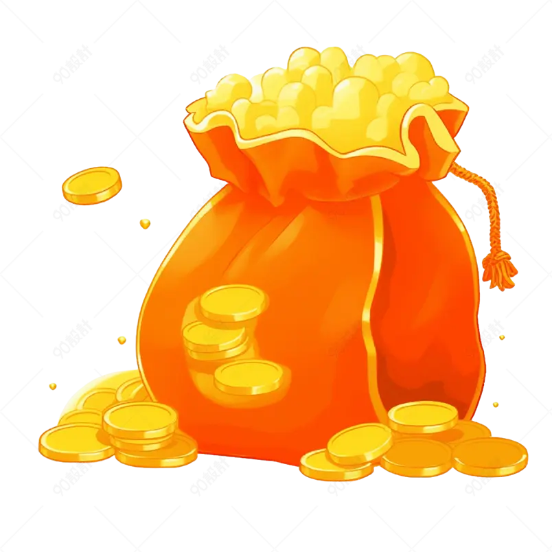 红色装满金币的钱袋袋子卡通手绘装饰元素