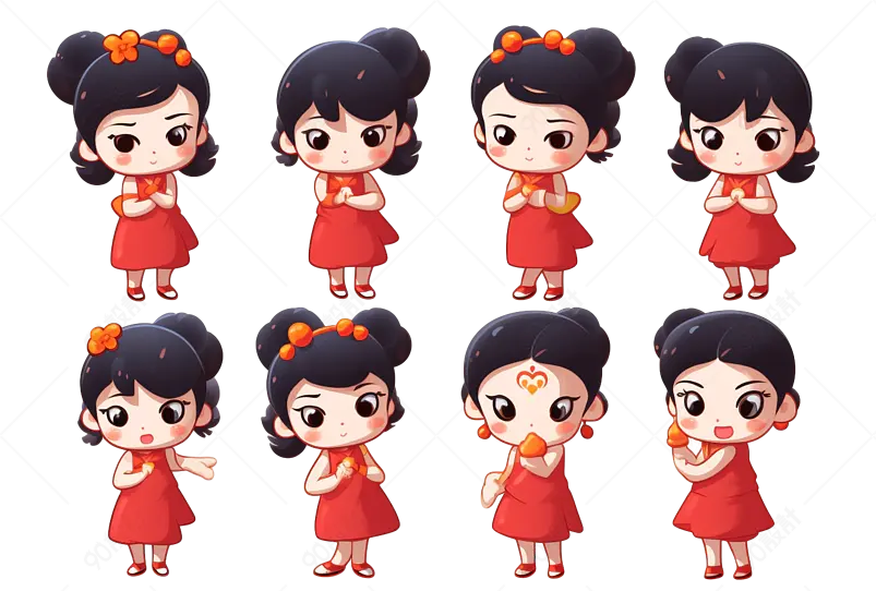 中国娃娃表情包小孩子插画手绘
