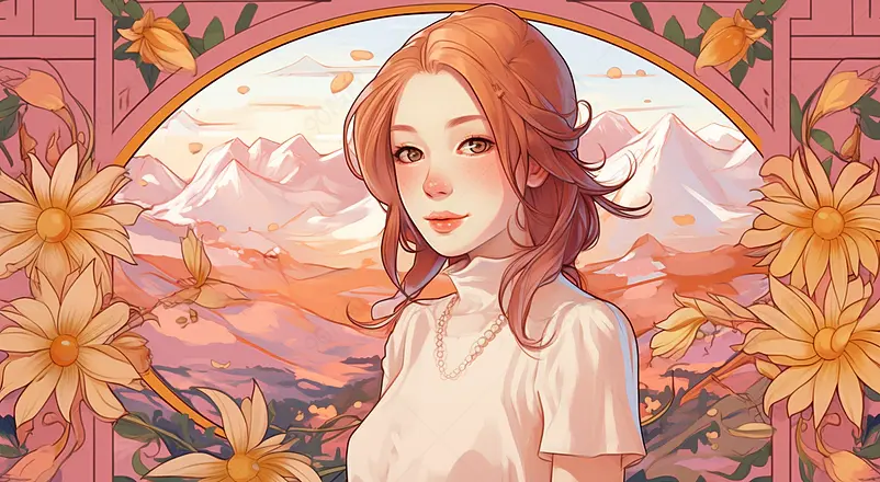 女神节妇女节少女百合花卉卡牌海报横版插画手绘
