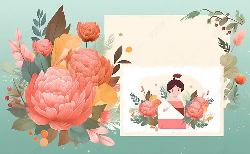 手绘小清新人物原创插画感恩教师鲜花和感恩信