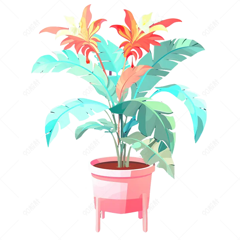 手绘盆栽植物绿色大叶子植物