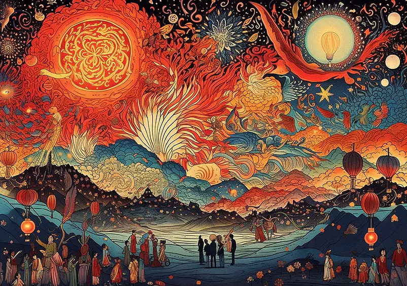 著名景点古建筑国潮节日背景插画