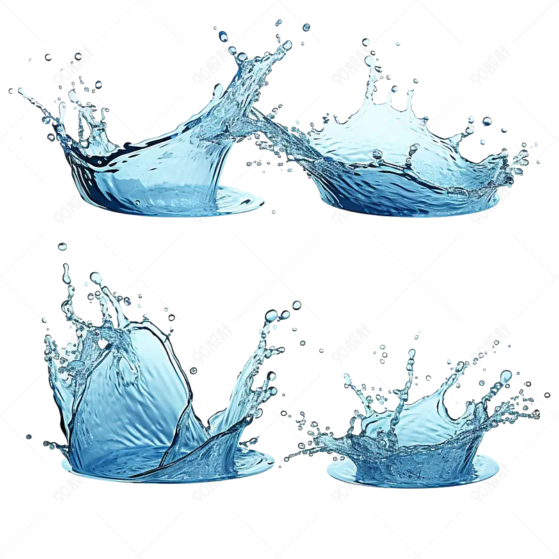 泼洒水花飞溅透明蓝色水花