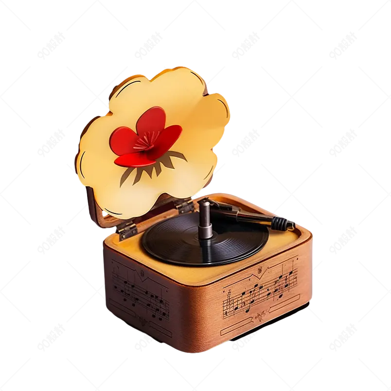 金色花朵古董仿古留声机