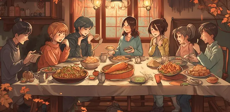 家庭美食聚会母亲节插画手绘黄色温馨亲人吃饭海报广告图