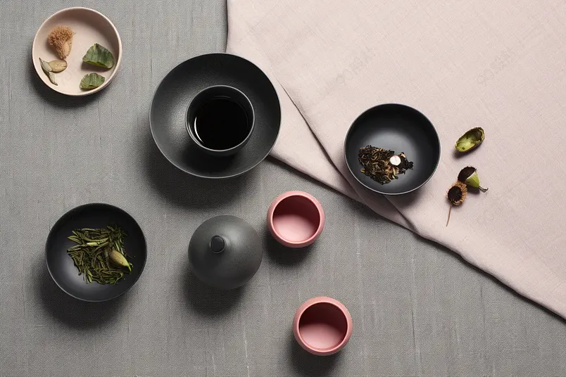 桌面上的茶叶与干果