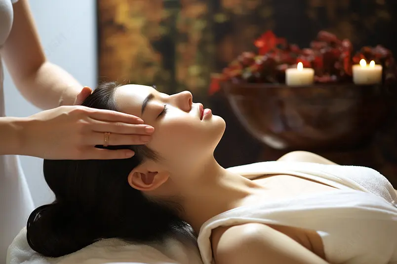 美容院年轻女人在室内做SPA