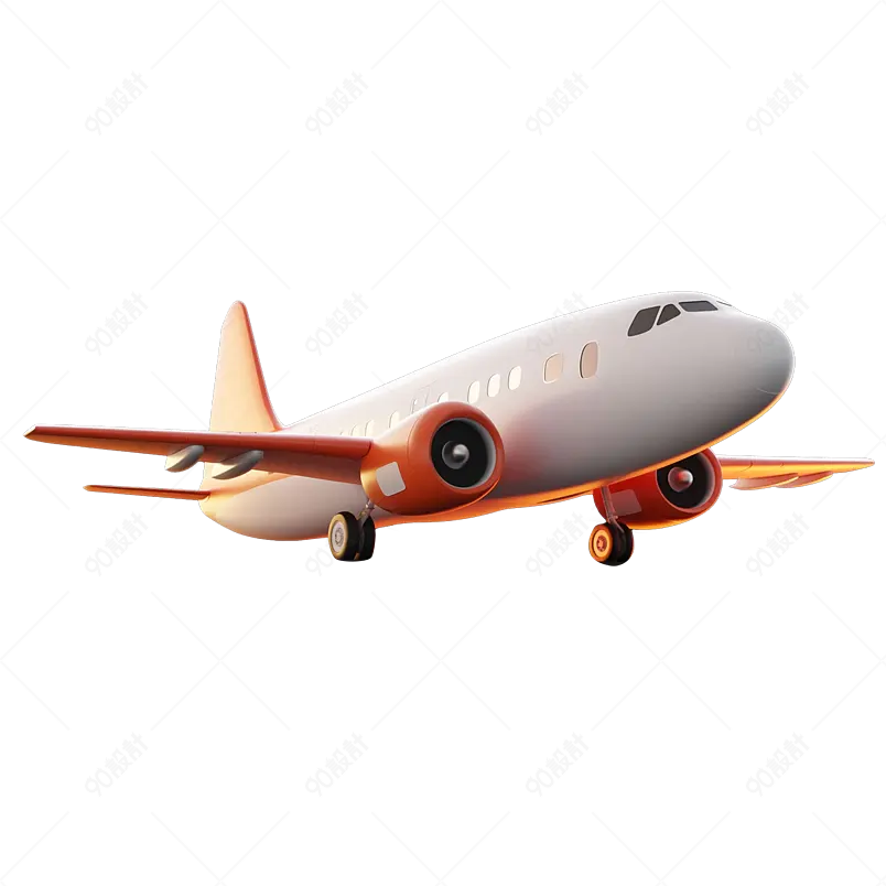 3D渲染立体白色空中飞行的飞机客旅免抠素材图