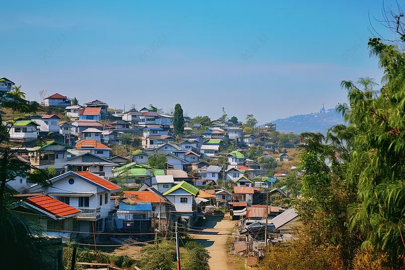 越南风景阳光下的彩色房屋建筑