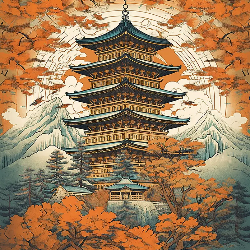 黄鹤楼祥云插画国潮风背景图
