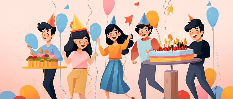 人物插画生日派对朋友聚会庆祝矢量组合