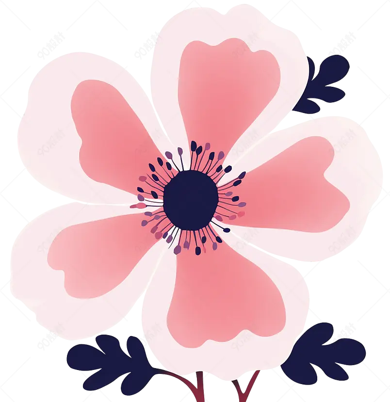 粉色手绘风小清新花朵花瓣树叶元素