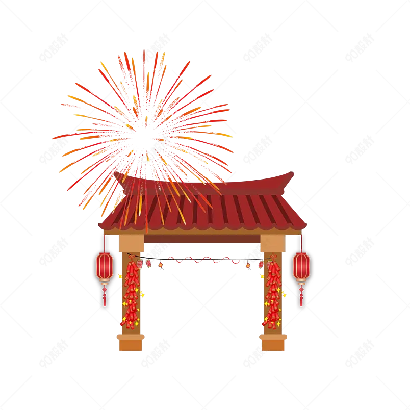 温馨过年喜庆放鞭炮小孩子灯笼边框