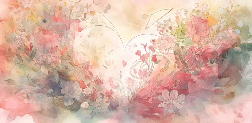 情人节粉色简约花朵花束爱心插画背景