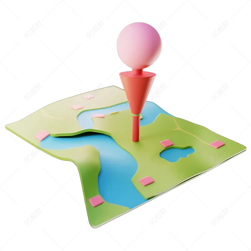 3D渲染立体地图地标定位概念免抠素材图