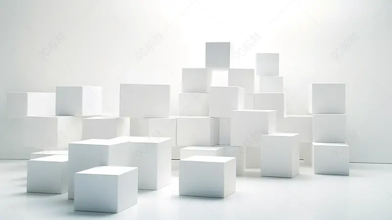白色创意空间多个立方体3D立体渲染场景图
