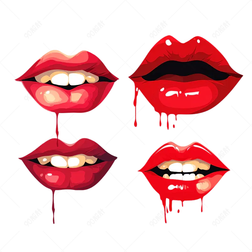 红色手绘风红唇嘴唇嘴巴免扣png插画元素