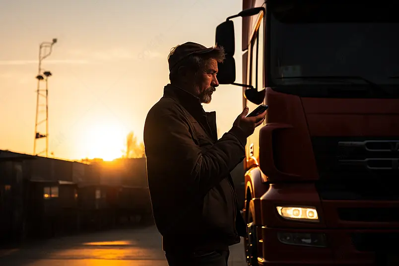 货车司机使用对讲机通话